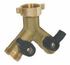 Dérivation 2 voies écrou tournant 20/27 - M-20/27 avec vannes d'arrêt 1/4 de tour - Raccord laiton 20/27 en Y pour alimentation de 2 appareils sanitaires 20/27 tels qu'une machine à laver ou lave vaisselle
