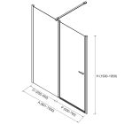 Paroi - VITTE entre les murs 2 modules segment fixe avec porte transparent avec profil noir 901-1000x1500-1950 mm