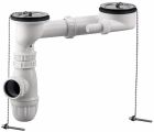 BB123 -Siphon complet pour évier grès 2 cuves Ø60 - NF - Evacuation 40/49 - Ecartement réglable de 160 à 260mm - 2 prises de vidange pour machine à laver - Livré complet avec bondes à bouchon