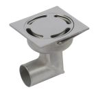 siphon de sol inox sort.horiz. GE15mm 100x100 ø40 mm trous oblongs poli 3 Kn