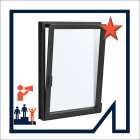 Menuiserie aluminium à rupture de pont thermique, thermolaquée, fabrication française sur mesure - Frappe 1 vantail à la française ou oscillo battant, pour pose en applique. Avec ou sans passage VR. Avec ou sans VR monobloc ou 1/2 linteau intégré.