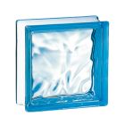 Brique de verre - 198 Bleu azur nuagee - long. 19cm x haut. 19cm x ep. 8cm