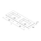 Vasque sur mesure NAILA 1200/1500 de 1200 jusqu´à 1500 avec deux vasques, sans siphon ni bonde de vidage clic-clac, avec ou sans usinage SOLID SURFACE BLANC MAT 1200 - 1500 x 12 x 460 mm