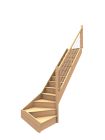 Escalier Economique en Hêtre Lamellé Collé, Modèle TBXHLCRIADLIB, Forme 1/4 Tournant bas à Droite, Style à la Française avec 2 limons traditionnel bois, Marches et contremarches, Rampe  intérieure d'arrivée avec poteaux bois et lisses inox LIB
