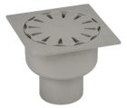 siphon de sol inox sort.Vert GE50mm 200x200 ø100 mm trous oblongs 15kN microbillé