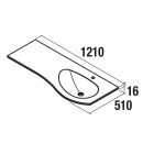 Plan vasque MAM 1200 coquette à gauche CHARGE MINÉRALE BLANC MAT sans siphon ni