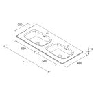 Vasque sur mesure de 1801 jusqu´à 2000 avec deux vasques (56cm), sans siphon ni bonde de vidage clic-clac, avec ou sans usinage SOLID SURFACE BLANC MAT 1801 - 2000 x 12 x 460 mm