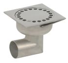 siphon de sol inox sort.horiz. GE15mm 100x100 ø40 mm trous ronds verrouillé poli 3 Kn