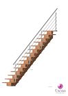 Escalier Sur Mesure, Style à Bloc Central, Forme Droite, Structure Bois, Marches Bois sans Contremarches, Rampes à Poteaux Métal avec Lisses Inox Brossé