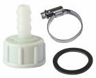 Raccord en plastique cannelé droit - Entrée Ecrou tournant 20/27 - Sortie tétine cannelée sur un tuyau d'alimentation de machine à laver - Collier de serrage et joint plat inclus