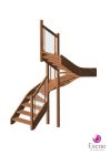 Escalier Sur Mesure, Style à la Francaise, Forme Double Quart Tournant, Structure Bois, Marches Bois sans Contremarches, Rampes à Verre Securit