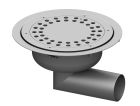 siphon de sols souples cloche sort. Hor  avec platine GE30mm  D200 ø 63 mm  Trous ronds Ø08 mm, verrouillé 3kn