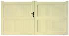 Portail PVC avec encadrement PVC, avec 1 traverse intermédiaire, lames verticales pleines - HOURAT