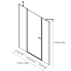 Paroi - VITTE segment avec porte + fixe en ligne transparent avec profil noir 1401-1500x1500-1950 mm