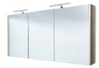 Armoire Toilette DECO LOFT - L140 x P15 x H65cm - 2 éclairage LED 10W - 3 portes double miroir - 3x1 étagère verre trempé - Finition façade Boréale blanc