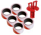 LOT DE 6 RUBAPLAST ROUGE BLANC 100MX50MM + DEROULEUR