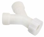 Raccord plastique en Y d'alimentation - Entrée Ecrou tournant 20/27 - Sorties Double Mâle 20/27 - Pour 2 machines à laver