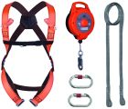 Kit prêt à l'emploi : harnais 2 points (har12) + antichute à rappel automatique en câble acier 10 m (an123t) + longe et point d'ancrage 2 m (lo030) + 2 am002 taille l rouge