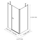 Paroi - VITTE porte avec fixe en ligne + panneau láteral fixe transparent avec profil noir 2101-2200x1500-1950 mm