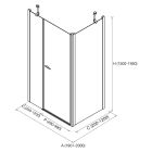 Paroi - VITTE porte avec fixe en ligne + panneau láteral fixe transparent avec profil noir 1901-2000x1500-1950 mm
