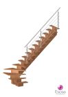 Escalier Sur Mesure, Style à Bloc Central, Forme Quart Tournant, Structure Bois, Marches Bois sans Contremarches, Rampes à Poteaux Métal avec Lisses Inox Brossé