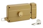 Serrure applique horizontale double cylindre a tirage droite