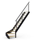Kit escalier 1/4 tournant droit SPARK, equipe de leds, 13 marches chene, limons hetre gris , garde-corps complet sur 1 cote sur 1 cote, eclairage leds.