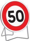 PANNEAU TEMPORAIRE SUPPORTS B14 850 T1 LIMITATION DE VITESSE 50KM/H