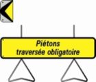 PANNEAU TEMPORAIRE SUPPORTS KD 1000X300 T1 PIETONS TRAVERSEE OBLIGATOIRE FL.AMOV.
