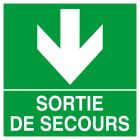 SIGNALISATION EXTERIEURE ET INTERIEURE SORTIE DE SECOURS FLECHE EN BAS 200X200mm - Plaque en PS Choc.