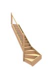 Escalier Economique en Hetre Lamelle Colle, Modele TBXHLCRIAGLIB, Forme 1/4 Tournant bas a Gauche, Style a la Française avec 2 limons traditionnel bois, Marches et contremarches, Rampe interieure d'arrivee avec poteaux bois et lisses inox LIB