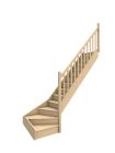Escalier Economique en Sapin, Modele TBXSAPRIADB16, Forme 1/4 Tournant bas a Droite, Style a la Française avec 2 limons traditionnel bois, Marches et contremarches, Rampe interieure d'arrivee avec poteaux bois et balustres bois B16