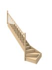Escalier Economique en Sapin, Modele TBXSAPRIAGB16, Forme 1/4 Tournant bas a Gauche, Style a la Française avec 2 limons traditionnel bois, Marches et contremarches, Rampe interieure d'arrivee avec poteaux bois et balustres bois B16
