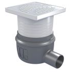 SIPHON ACO SHOWERDRAIN EASYFLOW 100X100MM PLASTIC COUV SPHERE INOX 304 BRILLANT SORTIE H GE30MM DN50