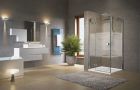 Paroi de douche BRERA G + F porte pivotante verre transparent / fume / serigraphie jeans - haut. 2m x larg. 0,67-0,69m