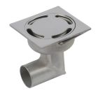 siphon de sol inox sortie horizontale GE15mm 100X100 ø40 mm trous oblongs poli 3 Kn