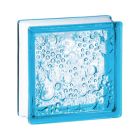 Brique de verre 198 Bleu azur bullee - long. 19cm x haut. 19cm x ep. 8cm