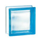 Brique de verre 198 Bleu azur satinee - long. 19cm x haut. 19cm x ep. 8cm