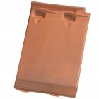 Fronton grand modele pour faitieres lisse, a bourrelet et conique universelle terre cuite Vieilli nuance sur fond rouge - long. 37 cm x larg. 30 cm
