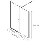 Paroi - VITTE entre les murs 2 modules segment fixe avec porte transparent avec profil noir 1101-1200x1500-1950 mm