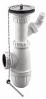 BB121 - Siphon évier grés 1 cuve percé Ø60 - Réglable avec prise pour mâchine à laver - NF - arrivée écrou 40/49 - sortie écrou 40/49 avec joint américain pour tube diam.40mm. - Livré complet avec bonde à bouchon