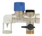 Groupe de Sécurité laiton NF 20/27 (3/4'') pour éviter les surpressions dans le chauffe-eau avec une garde d'air coudée. Organe de sécurité obligatoire pour les chauffe-eaux.
