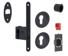 Serrure à cylindre européen ronde noir mat + accessoires