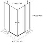 Paroi - VITTE 2 segments fixes avec portes transparent avec profil noir 2001-2100x1500-1950 mm
