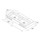 Vasque sur mesure NAILA 1801/2400 avec jupe, de 1801 à 2400, 2 vasques, avec ou sans perçage SOLID SURFACE BLANC MAT 1801 - 2400 x 120 x 460 mm