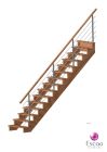 Escalier Sur Mesure, Style à l'Anglaise, Forme Droite, Structure Bois, Marches Bois sans Contremarches, Rampes à Poteaux Inox avec Lisses Inox Brossé