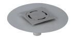 siphon de sol inox sort.Vert avec platine GE50mm 150x150 ø50 mm trous oblongs verrouillé microbillé 3 Kn