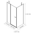 Paroi - VITTE segment fixe de la façade avec porte + panneau latéral fixe transparent avec profil noir 1601-1700x1500-1950 mm