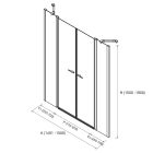 Paroi - VITTE segment de porte + segment de porte transparent avec profil noir 1401-1500x1500-1950 mm