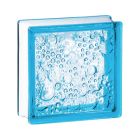 Brique de verre - 198 Bleu azur bullee - long. 19cm x haut. 19cm x ep. 8cm